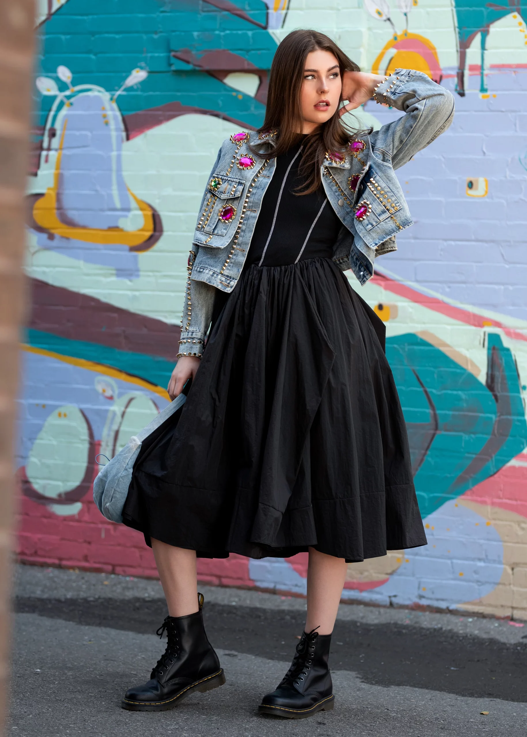 Denim Jacket Over Ribbed Top and Skirt Denim Jacket Over Ribbed Top and Skirt — Rock and Roll Outfits