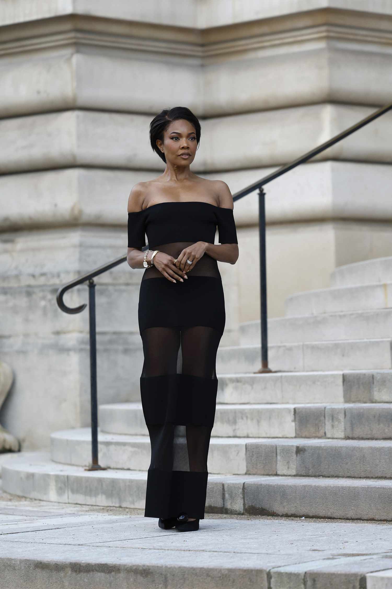 Elegant Black Off-the-Shoulder Dress with Sheer Details Elegant Black Off-the-Shoulder Dress with Sheer Details — Balletcore Outfits