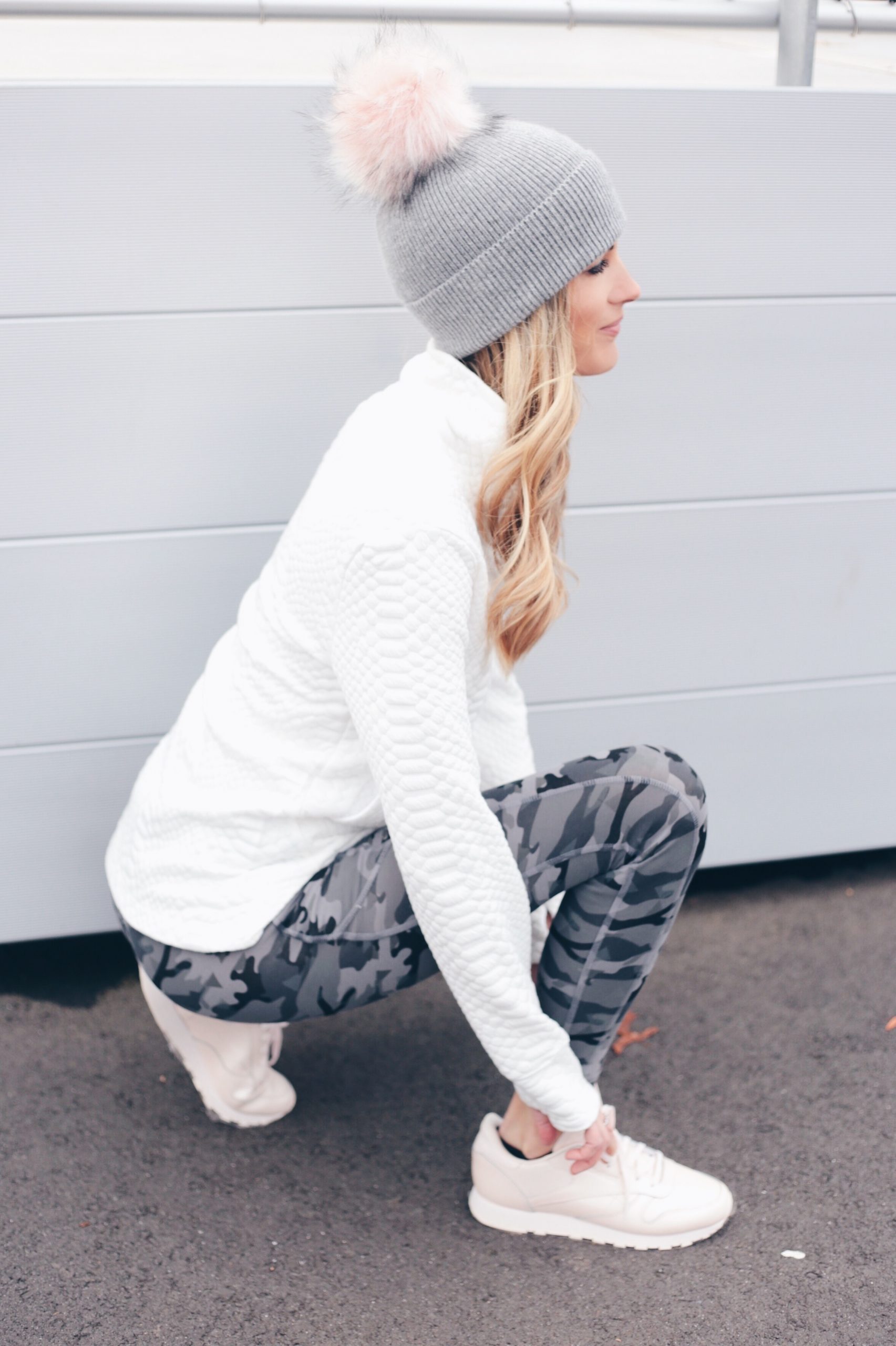 Camouflage Leggings with Textured Top and Beanie Camouflage Leggings with Textured Top and Beanie — Athleisure Outfits