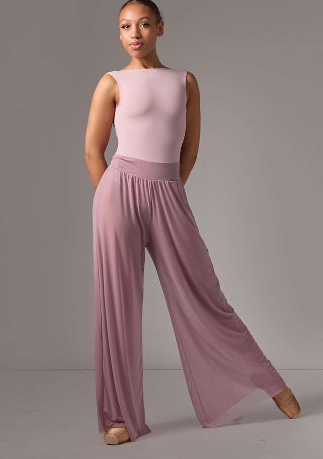 Pink Leotard and Mauve Wide-Leg Pants for Lyrical Dance Pink Leotard and Mauve Wide-Leg Pants for Lyrical Dance — Dance Outfits
