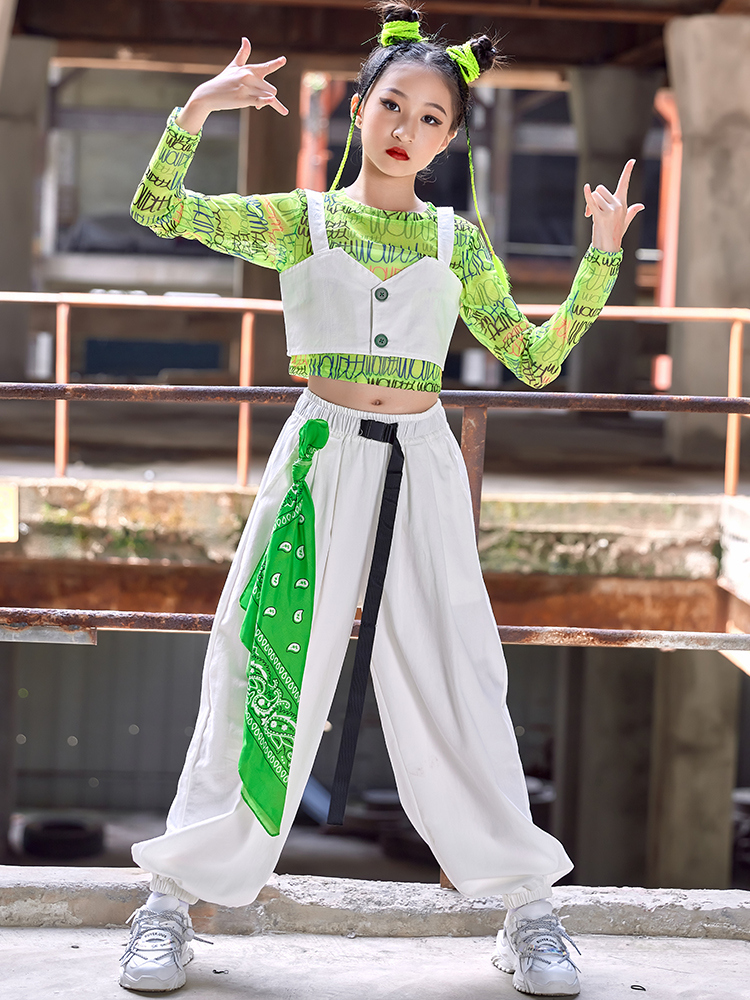 Neon Graphic Mesh Top with Baggy Pants for Street Dance Neon Graphic Mesh Top with Baggy Pants for Street Dance — Dance Outfits