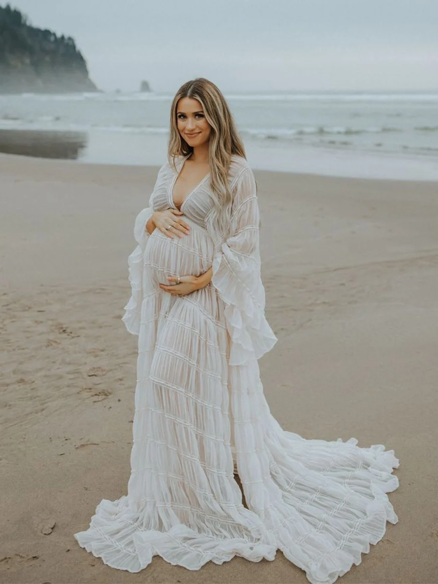 Sheer Chiffon Textured Gauze Outfit Idea — Maternity Photoshoot Outfits