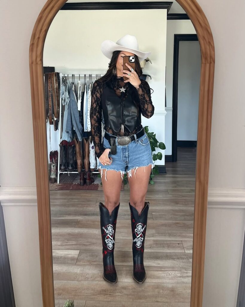 Leather Vest, Lace Top, and Embroidered Boots for a Bold Rodeo Look — Rodeo Outfits