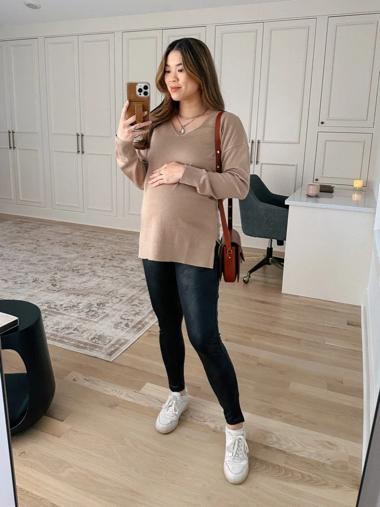 Cozy Tan Sweater and Leggings Maternity Look Cozy Tan Sweater and Leggings Maternity Look — Maternity Outfits