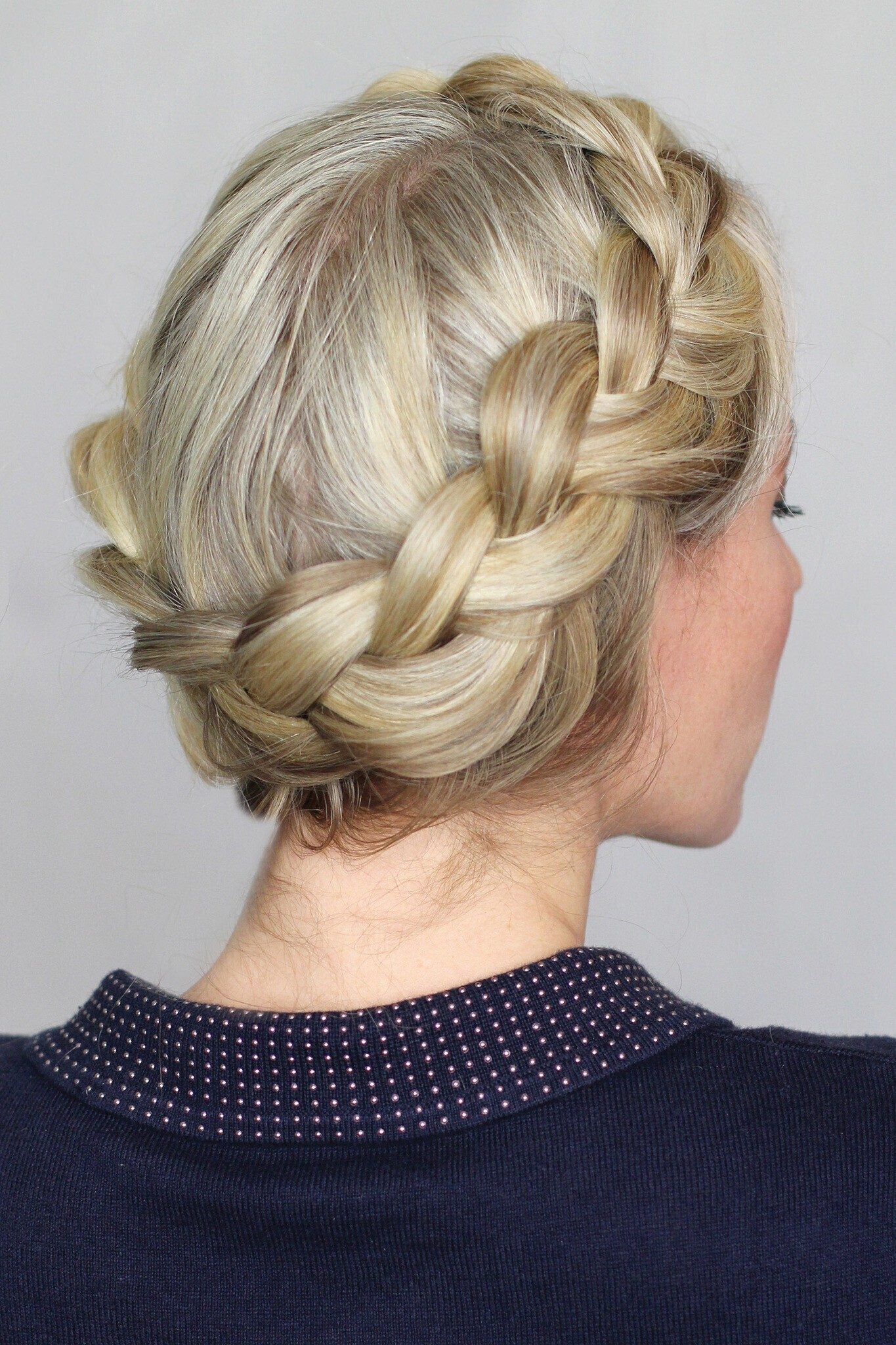 Chin Length Ash Blonde Defined Braid — Crown Braid