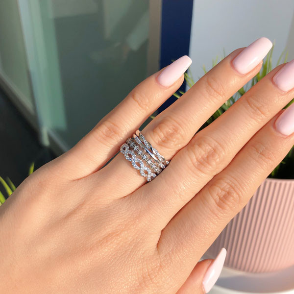 Mixed Design Silver Ring Stack with Stones