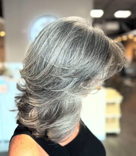 Layered Voluminous Gray Shag Layered Voluminous Gray Shag — Gray Natural Hair