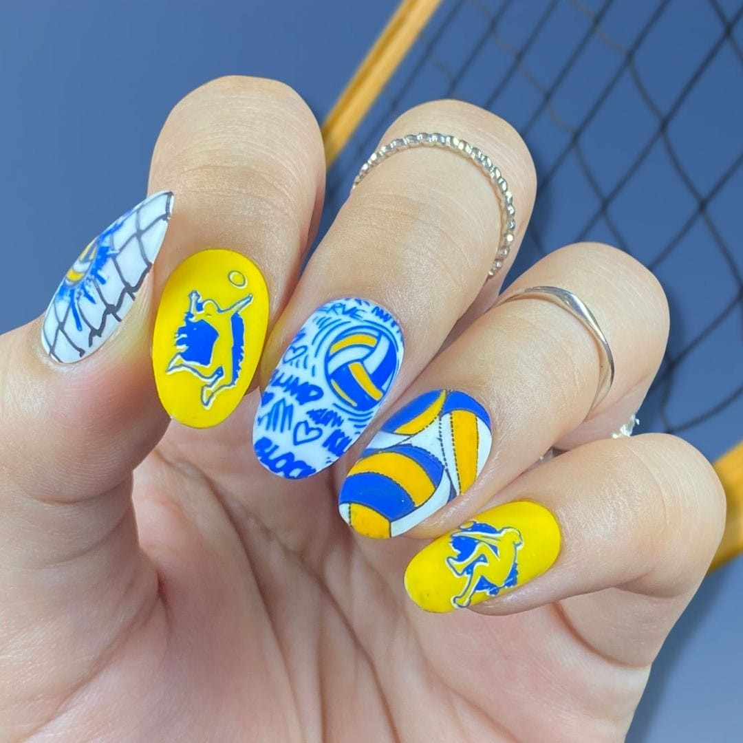 Yellow And Blue Volleyball Net Nails Yellow And Blue Volleyball Net Nails — Volleyball Nails