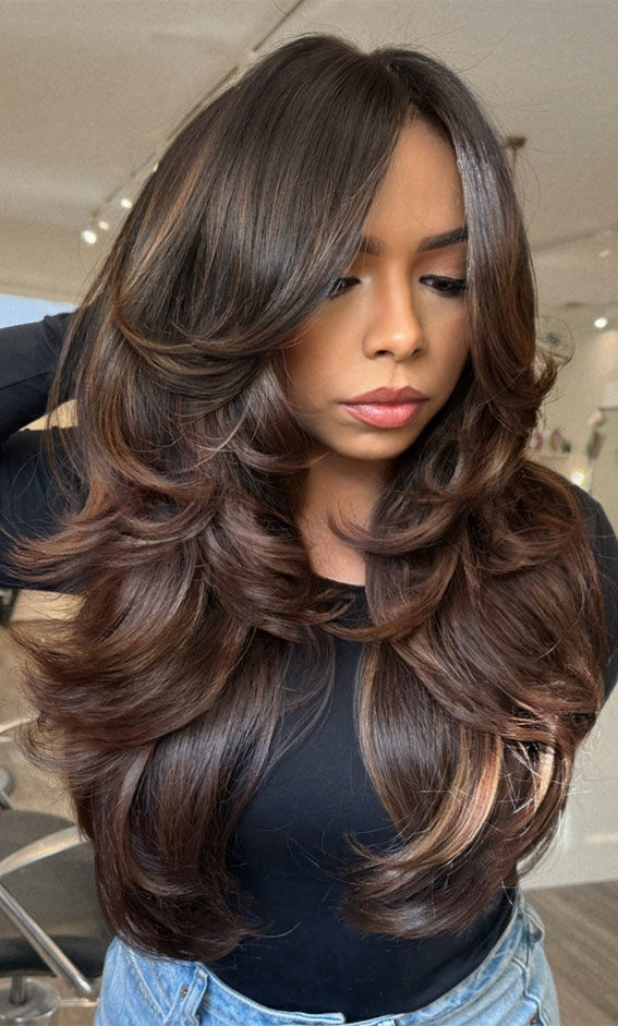 Mid-Back Dark Brown Dramatic Layers — Blowout Hairstyles