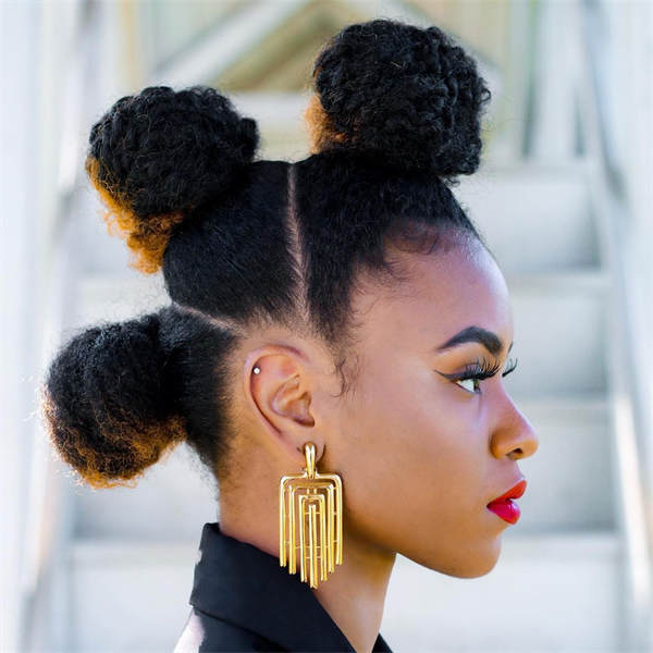 Four Buns With Warm Brown Highlights — 4C Hairstyles