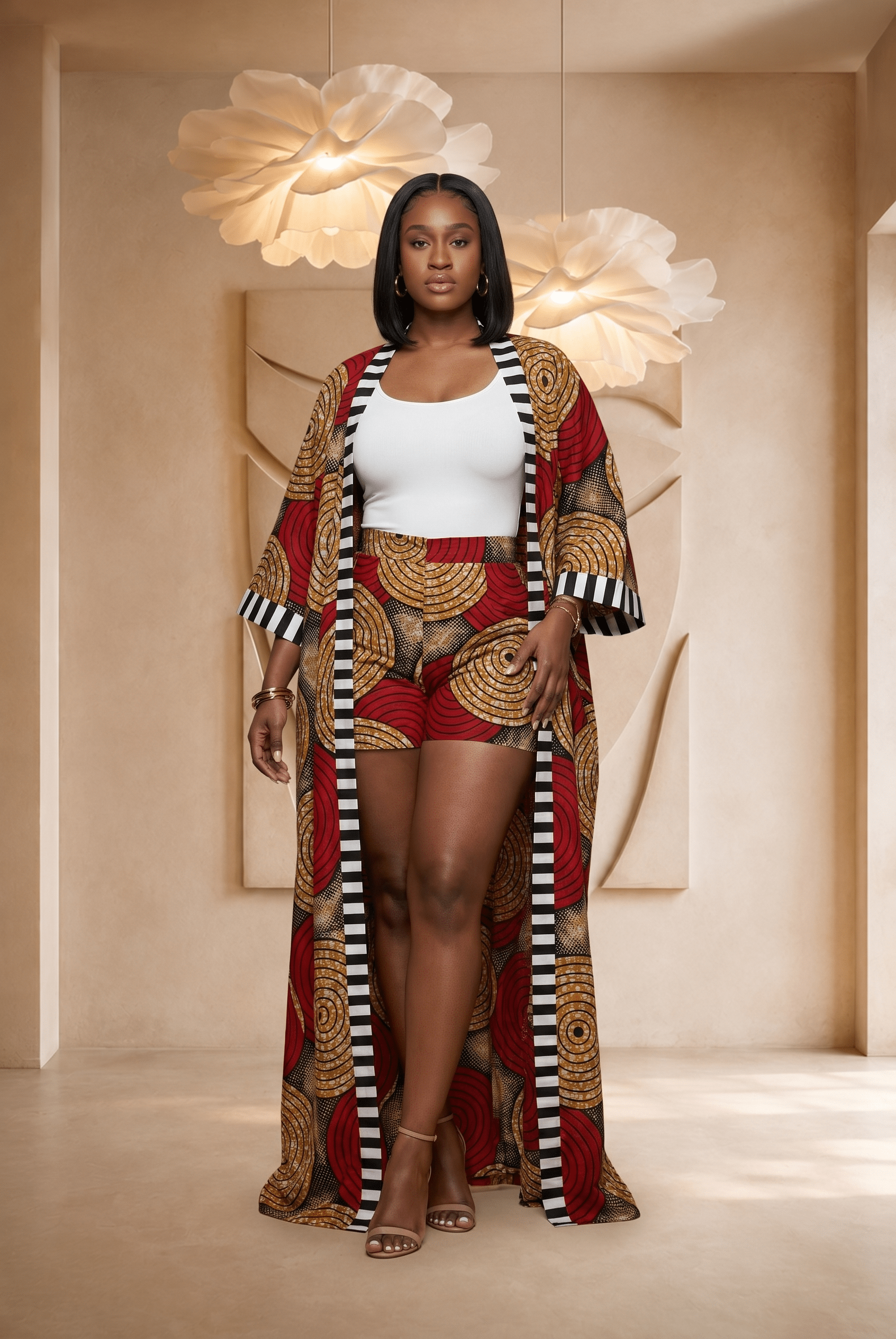 Vibrant African Print Kimono and Shorts Set Vibrant African Print Kimono and Shorts Set — Afrocentric Outfits