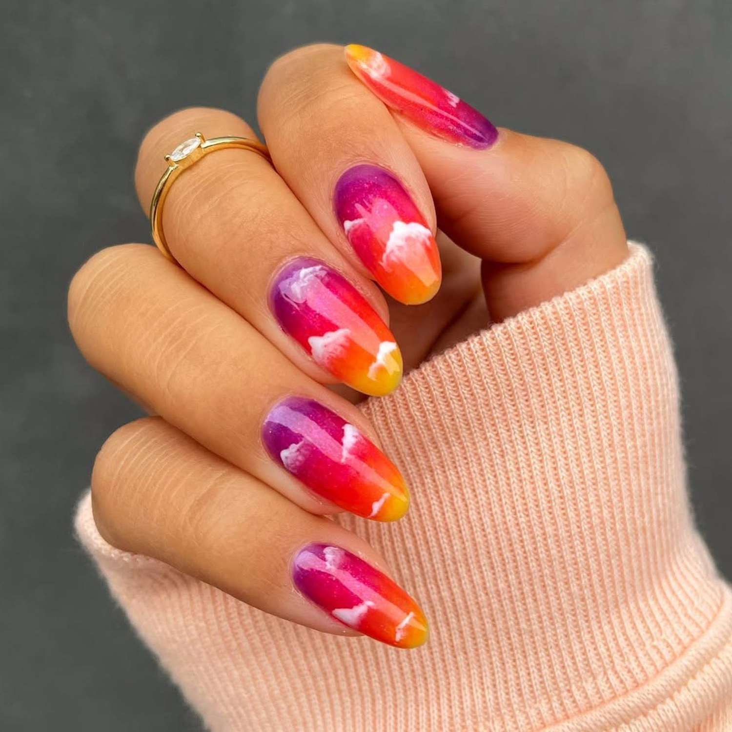 Sunset Sky Cloud Almond Nails Sunset Sky Cloud Almond Nails — Sunset Nails