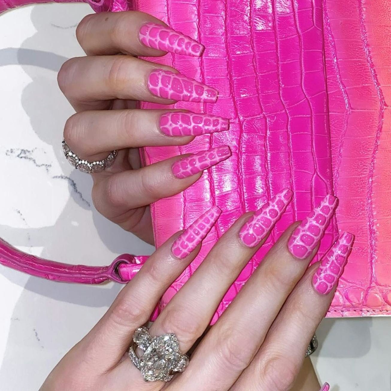 Bright Pink Croc Extra-Long Stilettos Bright Pink Croc Extra-Long Stilettos — Croc Nails