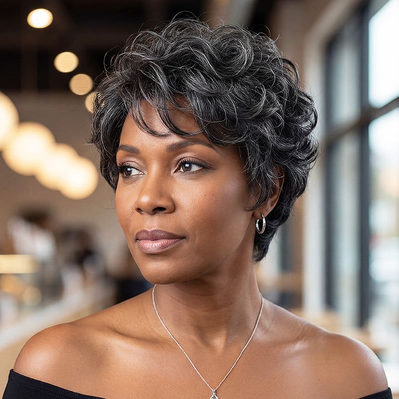 Ear Curly Salt and Pepper Pixie Ear Curly Salt and Pepper Pixie — Pixie Cut for Women Over 60