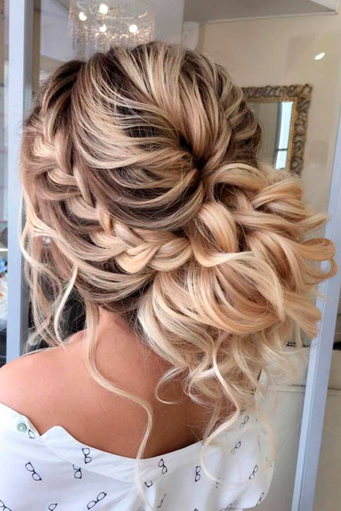 Braided Updo With Loose Curls Braided Updo With Loose Curls — Chignon