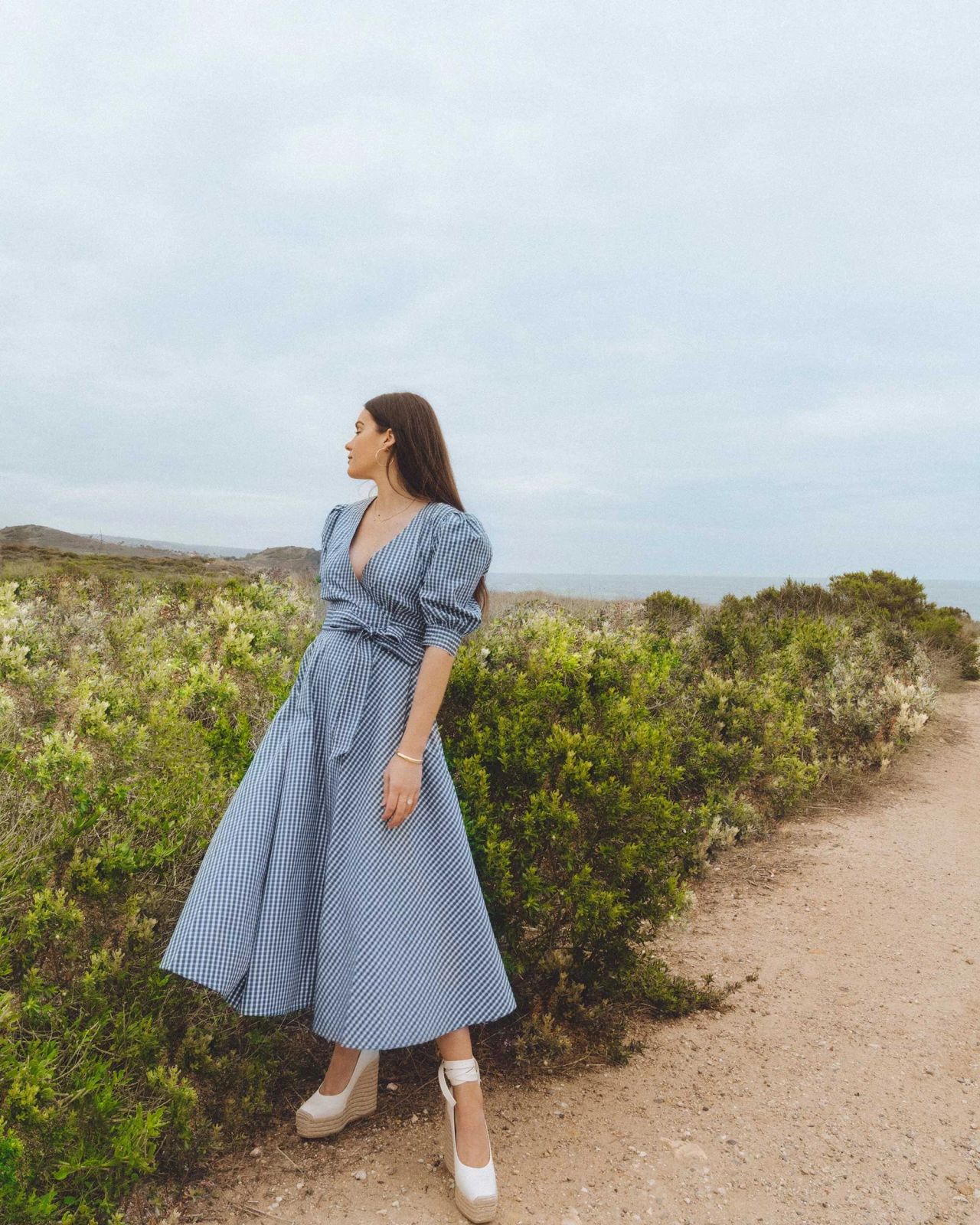 Classic Gingham Wrap Dress with Voluminous Sleeves — Wrap Dress Outfits