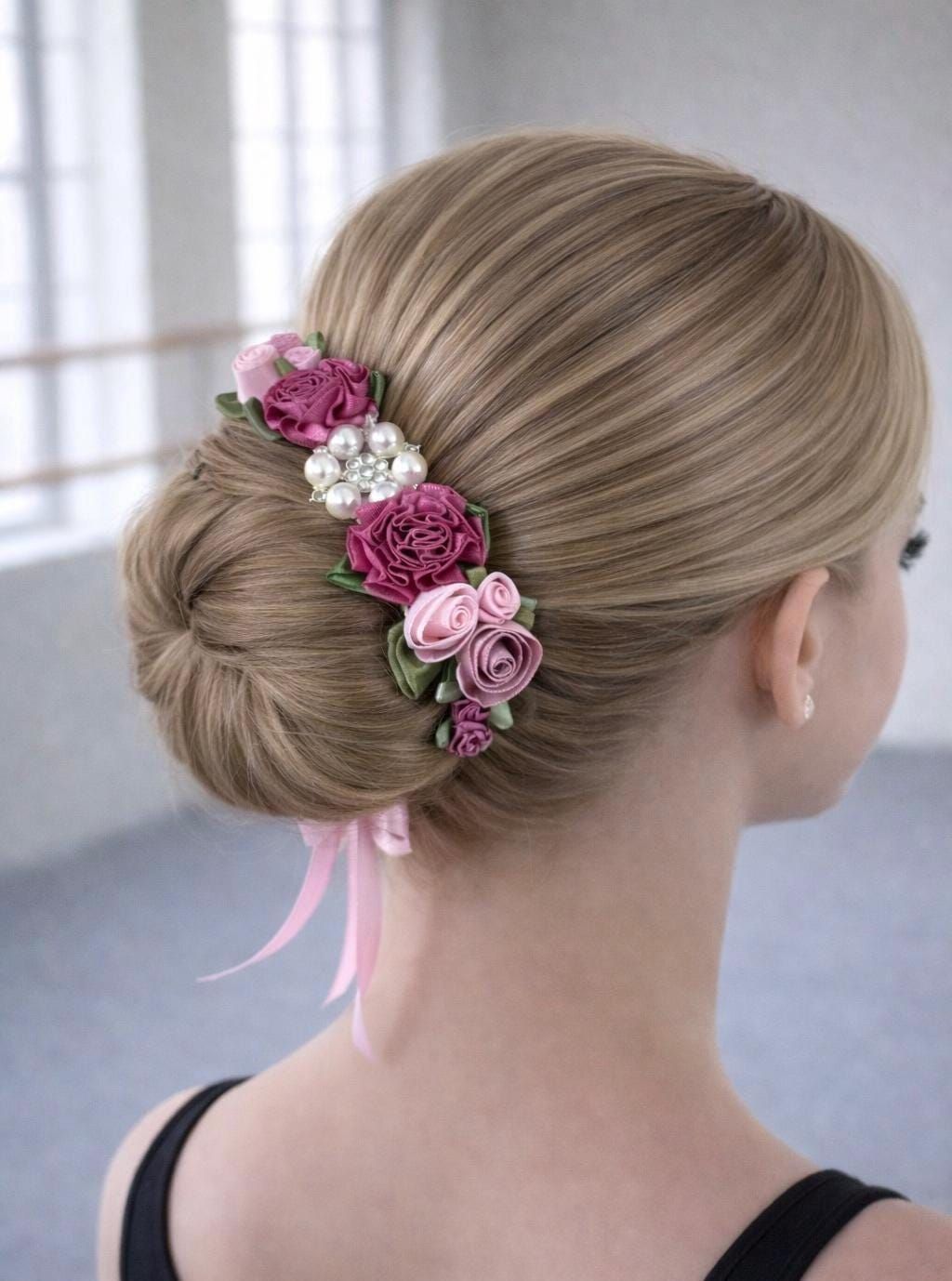 Low Bun With Elaborate Floral Hairpiece — Dance Recital Hairstyles