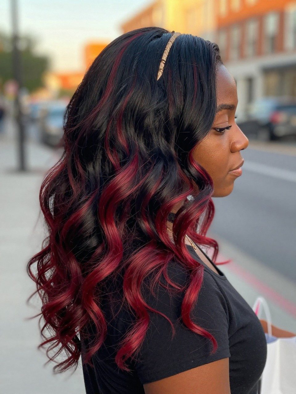 Face-Framing Red Highlights on Layers Face-Framing Red Highlights on Layers — Red Highlights on Black Hair