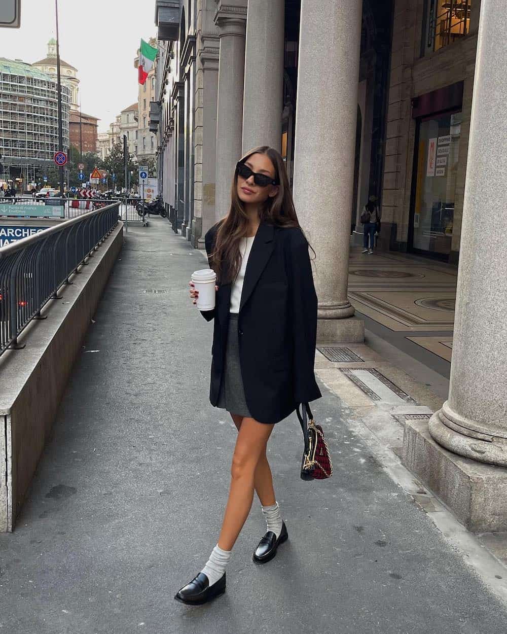 Oversized Blazer Over a White Tee and Mini Skirt — Black Outfits