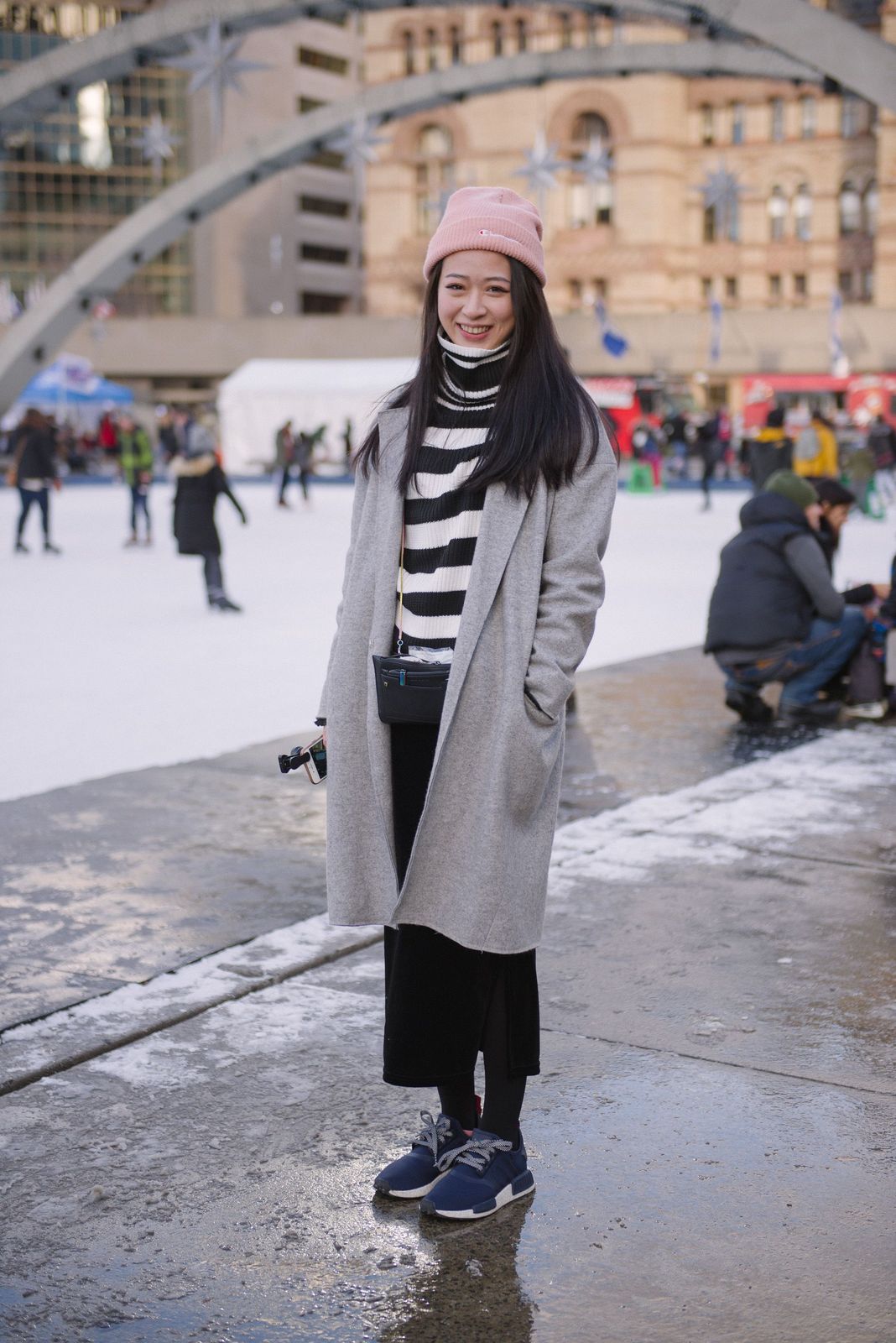 Cozy Winter Layers: Grey Coat, Turtleneck, and Beanie Cozy Winter Layers: Grey Coat, Turtleneck, and Beanie — Toronto Outfits