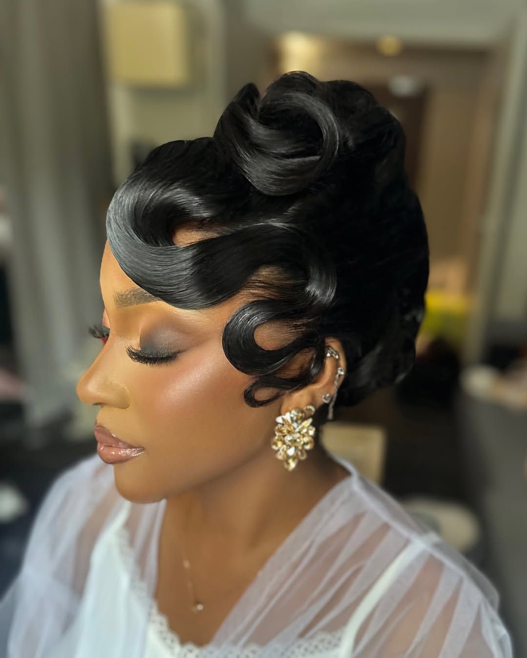 Dark Brown French Twist with Finger Waves Dark Brown French Twist with Finger Waves