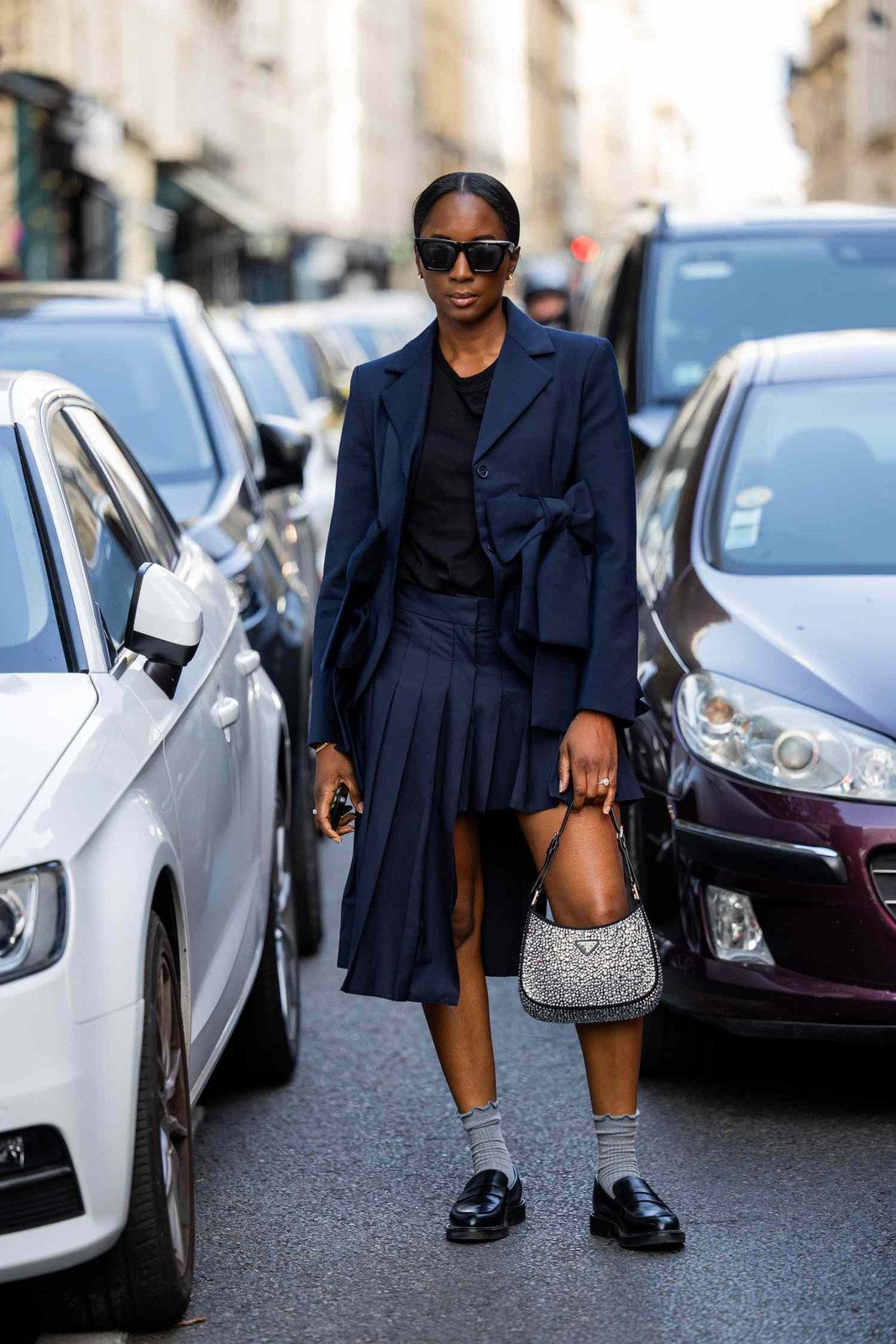 Navy Blazer and Skirt with T-shirt and Loafers — Loafers with Dress Outfits