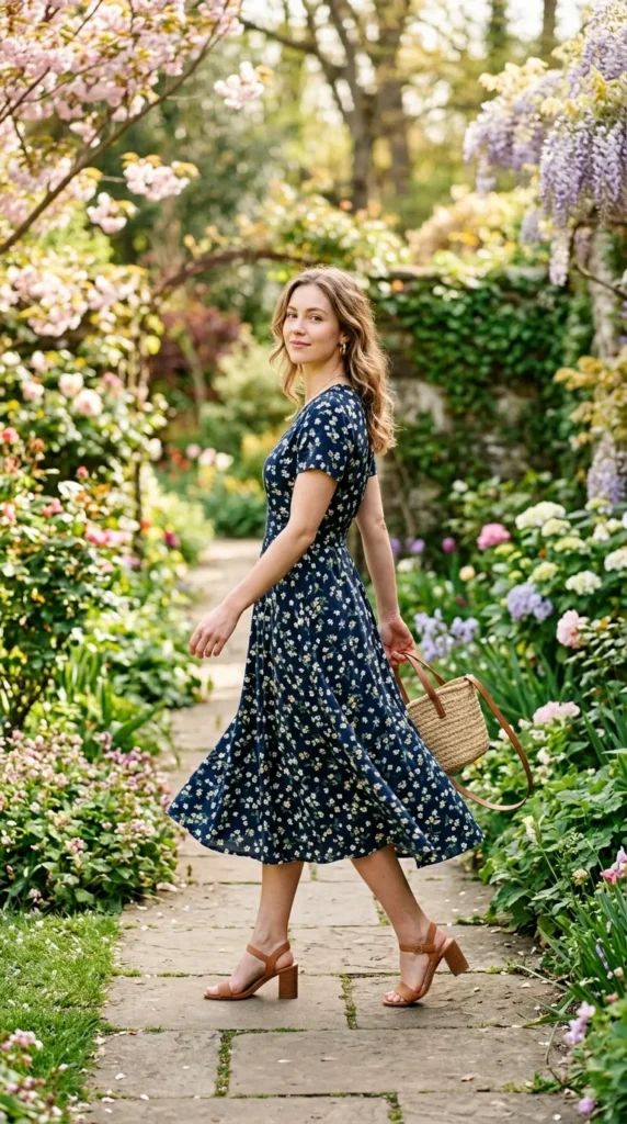 Fit and Flare Floral Midi Dress for Spring Daytime Fit and Flare Floral Midi Dress for Spring Daytime — Midi Dresses