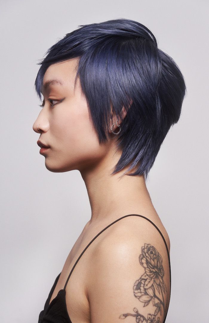 Vibrant Electric Blue Short Layers Vibrant Electric Blue Short Layers — Electric Blue Hair