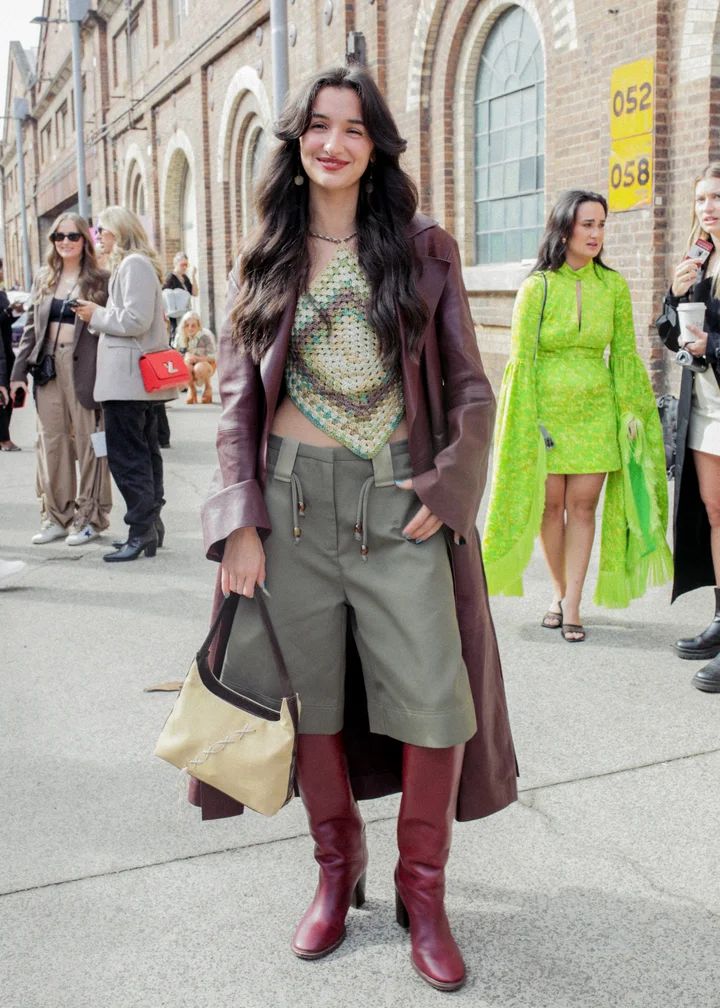 Bold Contrast: Leather Trench Over Bandana Top Bold Contrast: Leather Trench Over Bandana Top — Australia Outfits