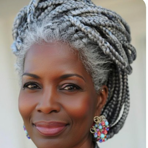 Thick Gray Box Braids to Shoulders Thick Gray Box Braids to Shoulders — Braids Over 50