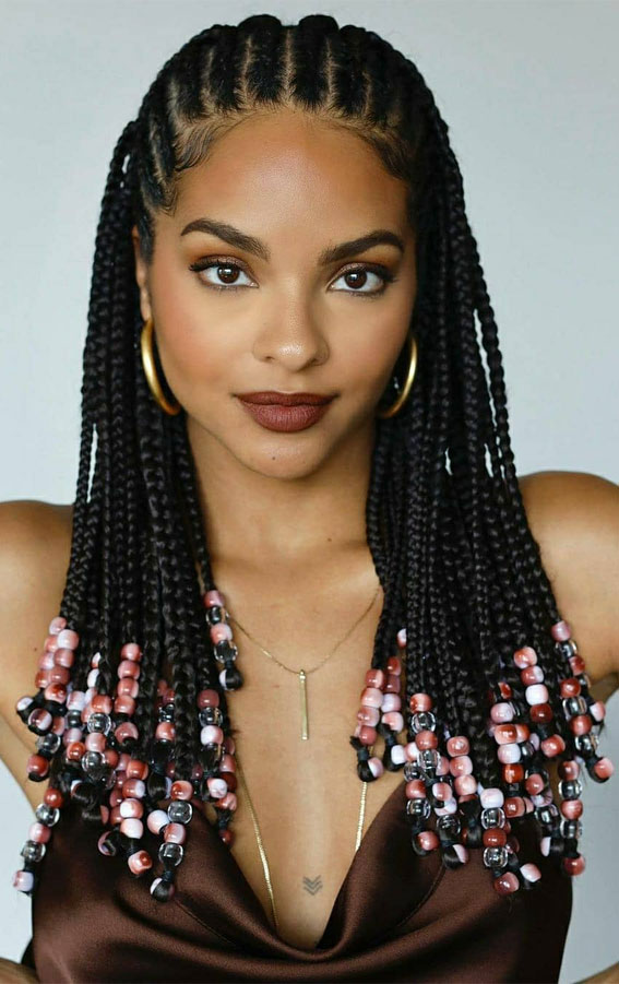 Sleek Black Braids With Pink Accents Sleek Black Braids With Pink Accents — Braids with Beads