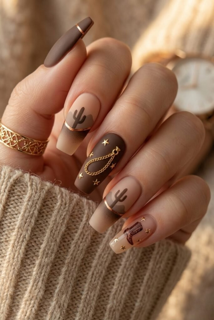 Matte With Metallic Gold Accents Visual Idea Matte With Metallic Gold Accents Visual Idea — Rodeo Nails