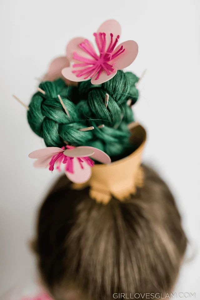 Cactus Shape Braid With Flowers — Wacky Hair Day Ideas