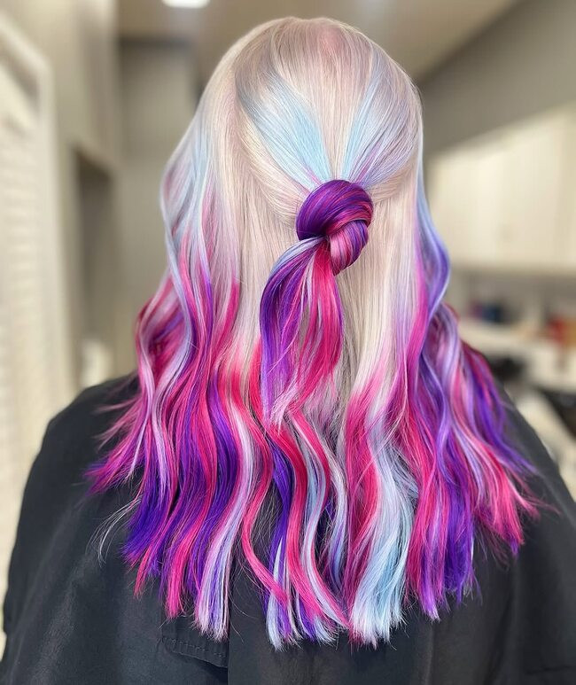 Blonde With Pink Purple Blue Highlights — Pink and Purple Hair