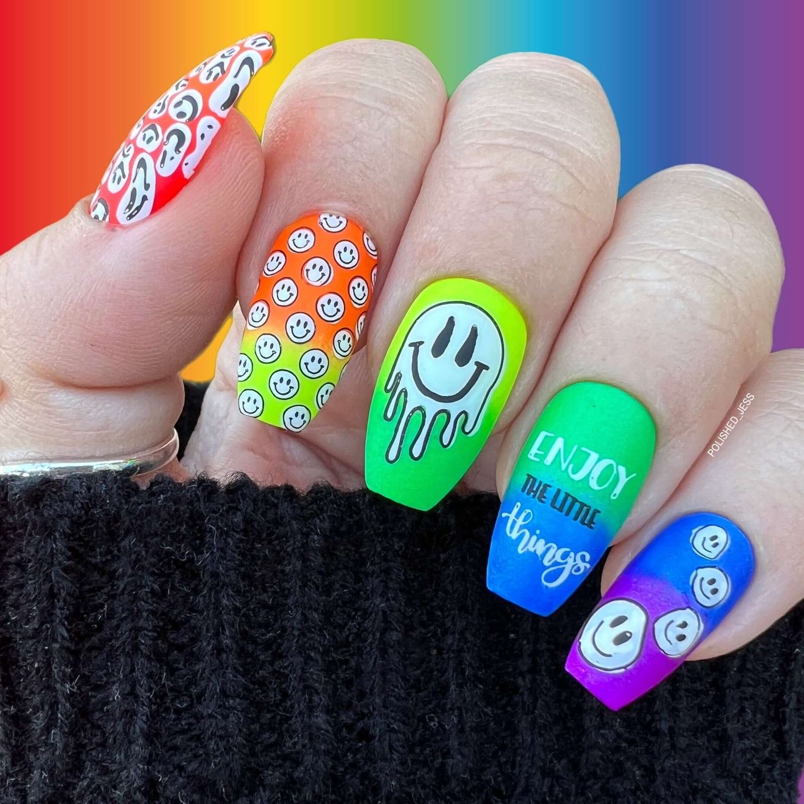 Glossy Matte Visual Idea — Smiley Face Nails