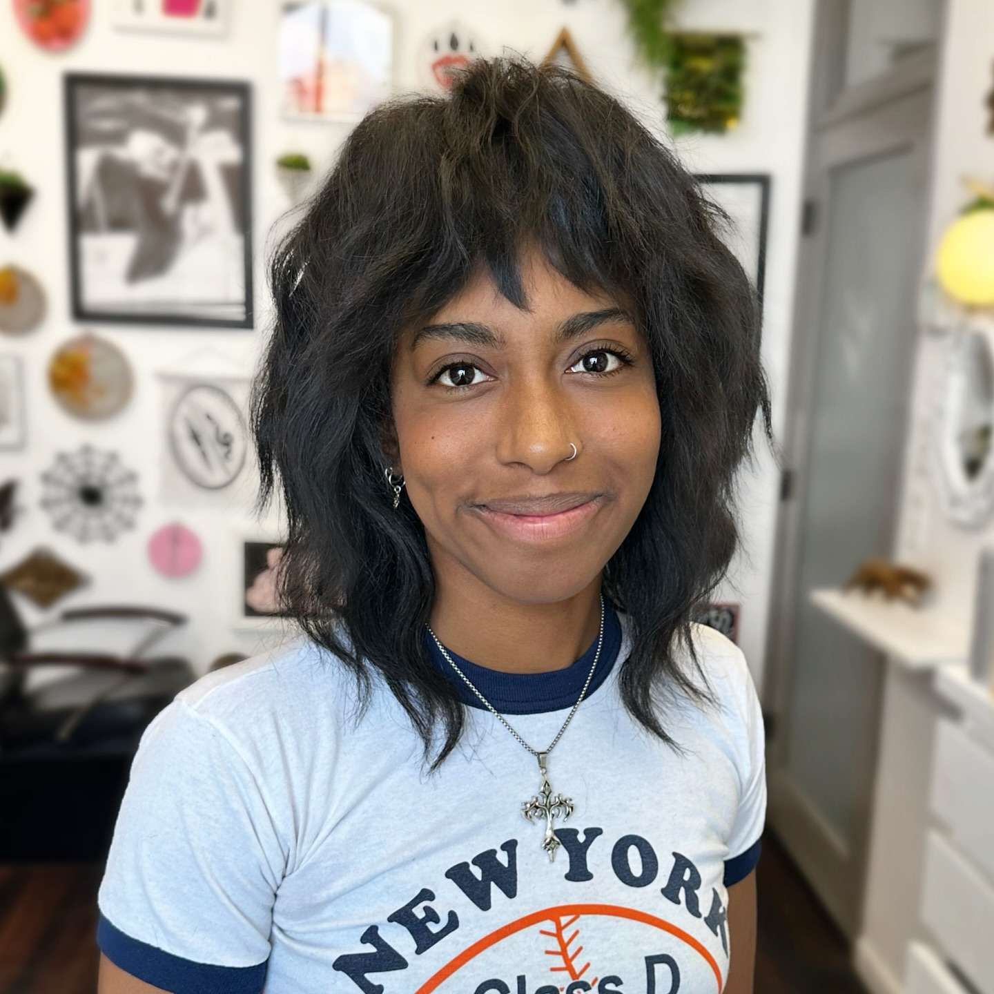 Black Shoulder Length Shag With Choppy Bangs Black Shoulder Length Shag With Choppy Bangs — Shag Haircut