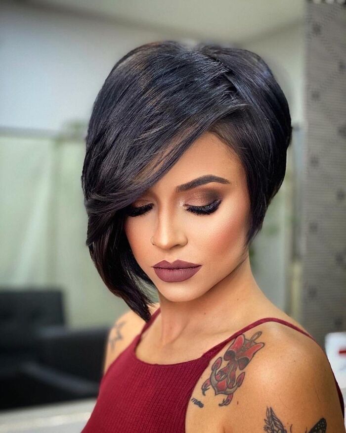 Asymmetrical Bob with Smooth Blowout — Pixie Bob