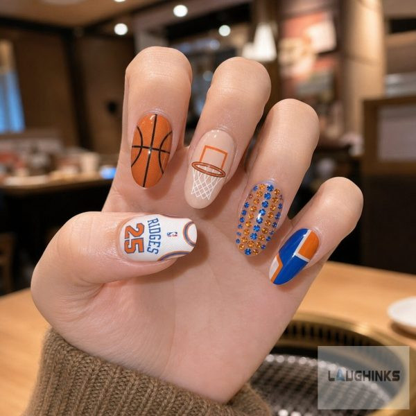 Basketball Hoop Rhinestone Square Nails Basketball Hoop Rhinestone Square Nails — Basketball Nails