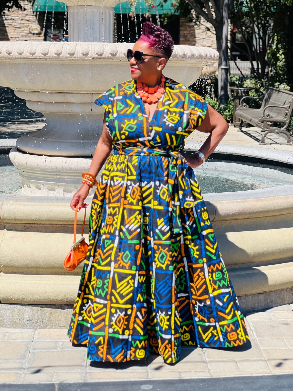 Casual Wrap Maxi Dress with Multicolor Geometric Print — African Print Dresses