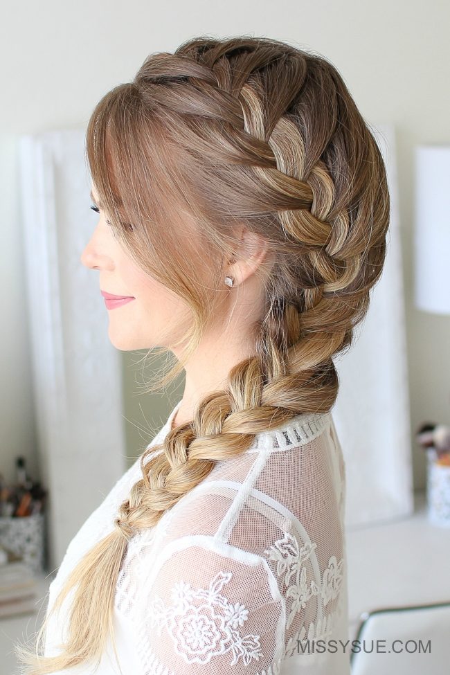 Wavy Ash Blonde Side French Braid