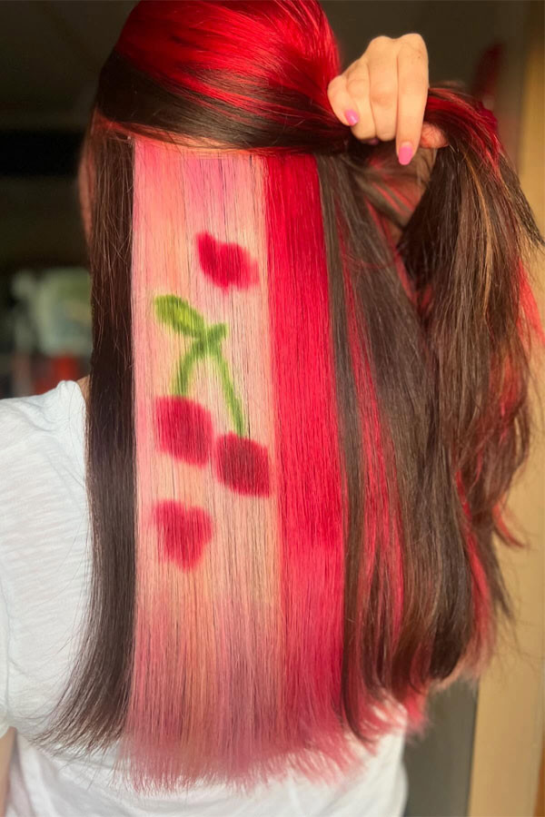 Dark Brown With Cherry Graphic Peekaboo Dark Brown With Cherry Graphic Peekaboo — Peekaboo Hair
