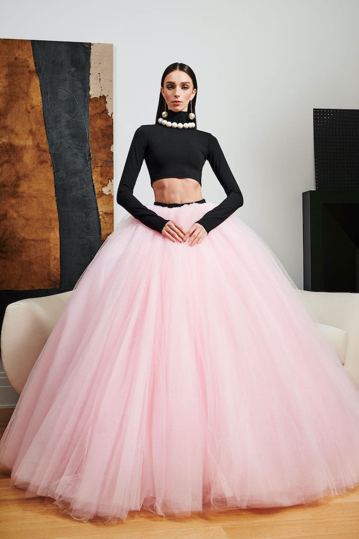 Dramatic Pink Tulle Ball Skirt with Crop Top Dramatic Pink Tulle Ball Skirt with Crop Top — Tulle Skirts
