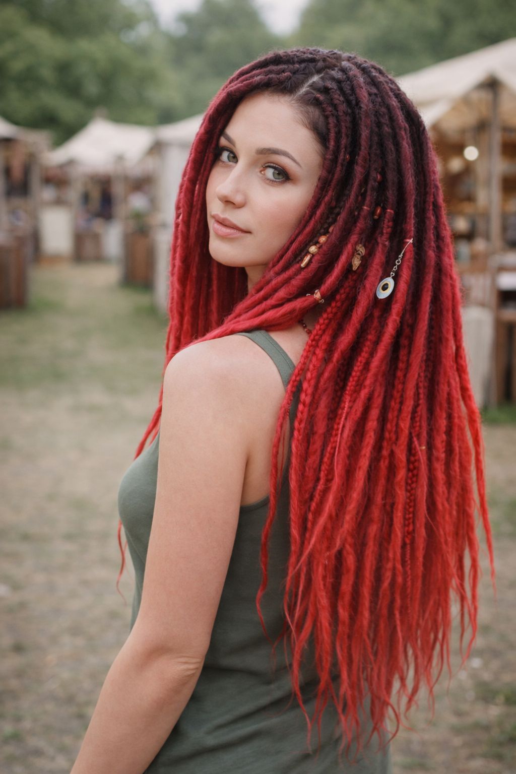 Black to Red Ombre Locs With Braids and Beads Black to Red Ombre Locs With Braids and Beads — Red Locs