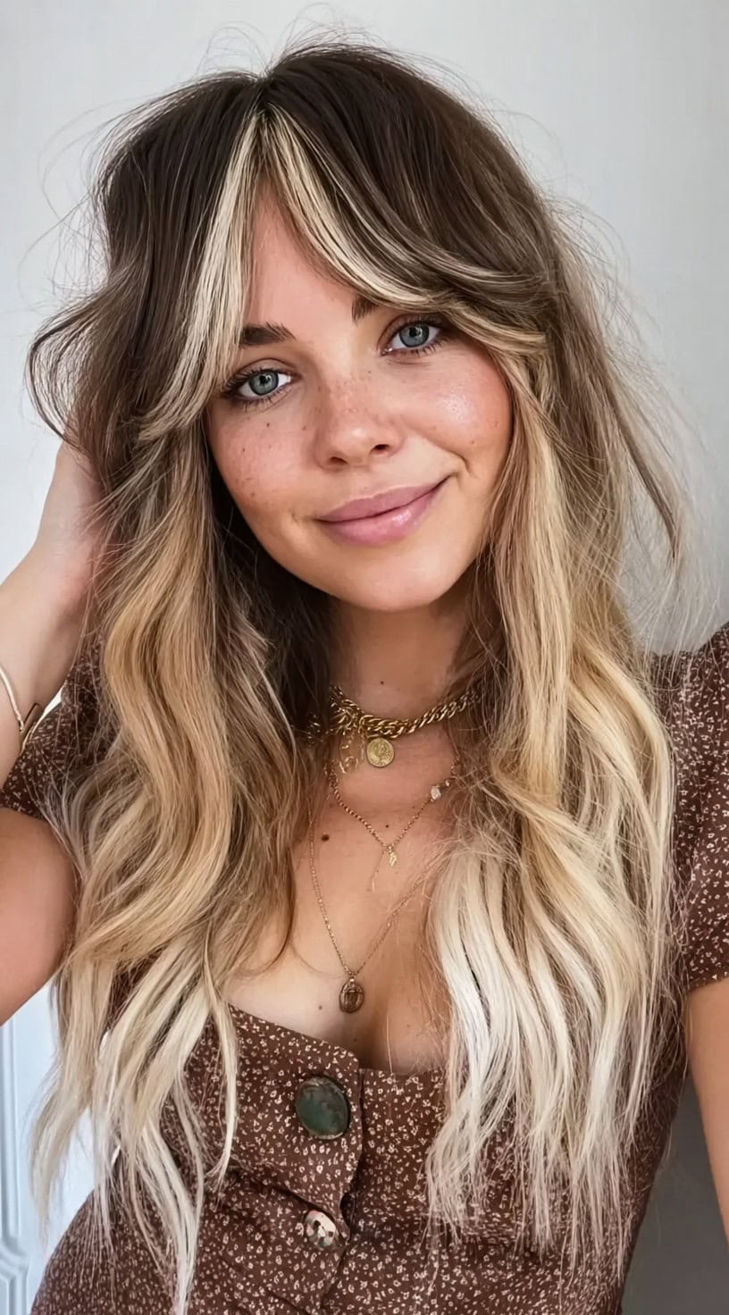 32 Bottleneck Bangs Long Hair Styles: Flattering Ideas for Every Face Shape | LooksNiceOnMe