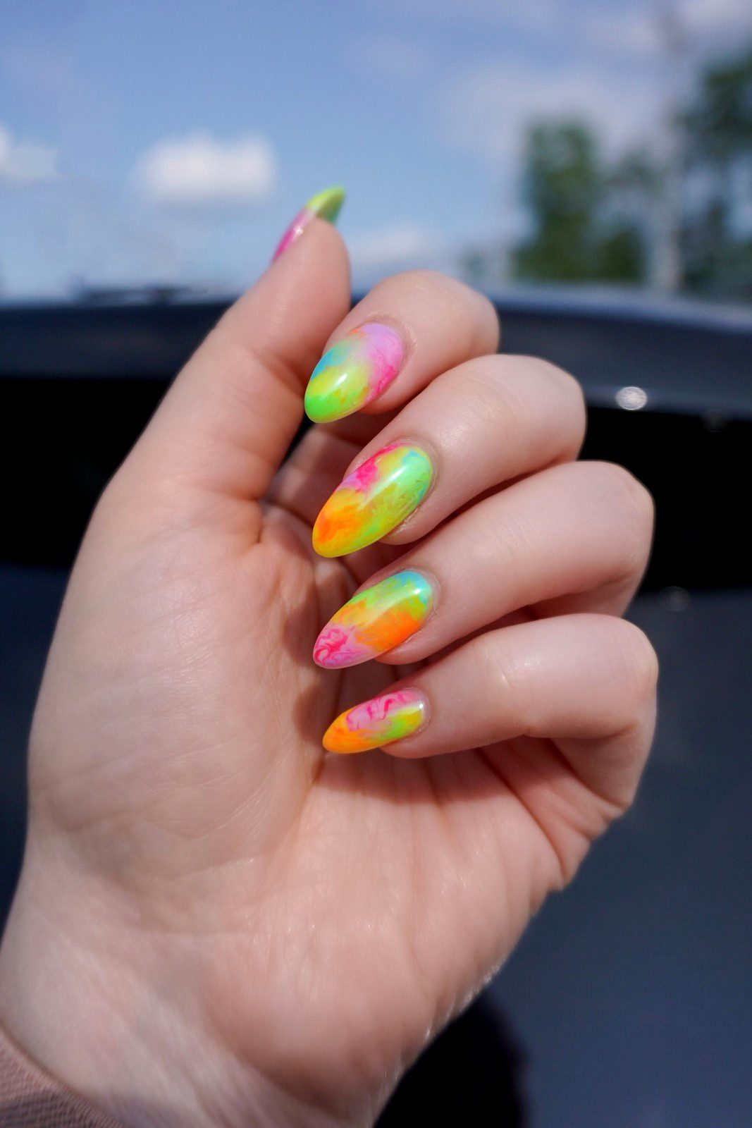 Medium Almond Neon Watercolor Blend — Watercolor Nails