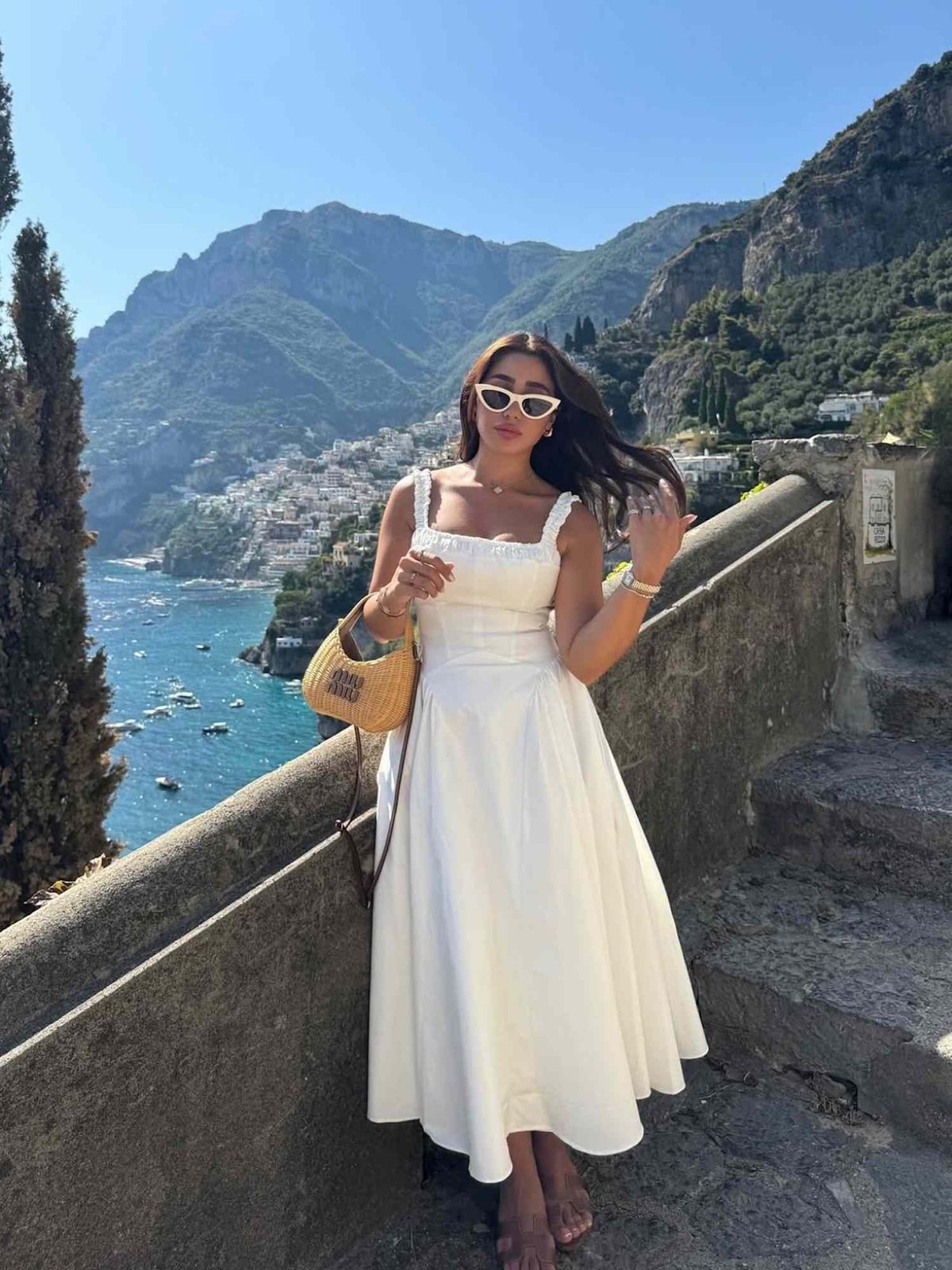 White Sleeveless Midi Dress for Elevated Summer Style — Amalfi Coast Outfits