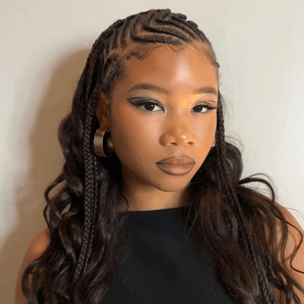 Geometric Cornrows With Loose Wavy Ends