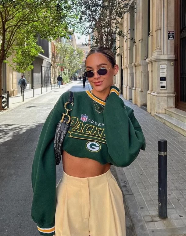 Sporty Luxe: Cropped Fleece Sweatshirt and Wide-Leg Trousers Sporty Luxe: Cropped Fleece Sweatshirt and Wide-Leg Trousers — Soccer Game Outfits