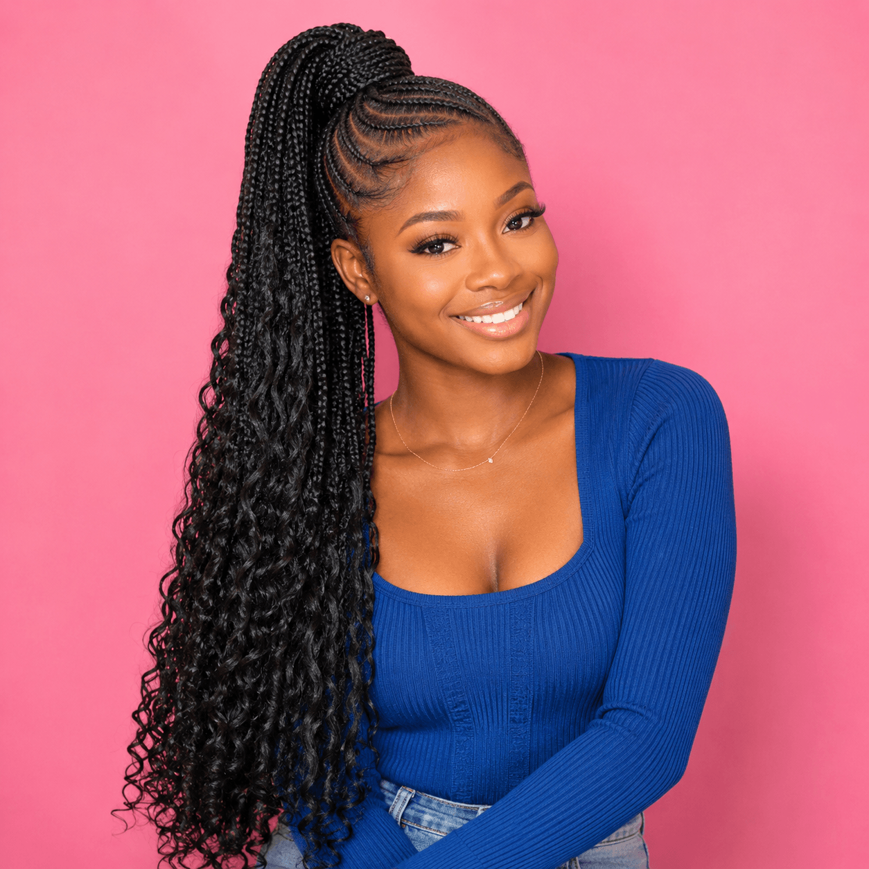 High Ponytail With Braids and Curls — Lemonade Braids
