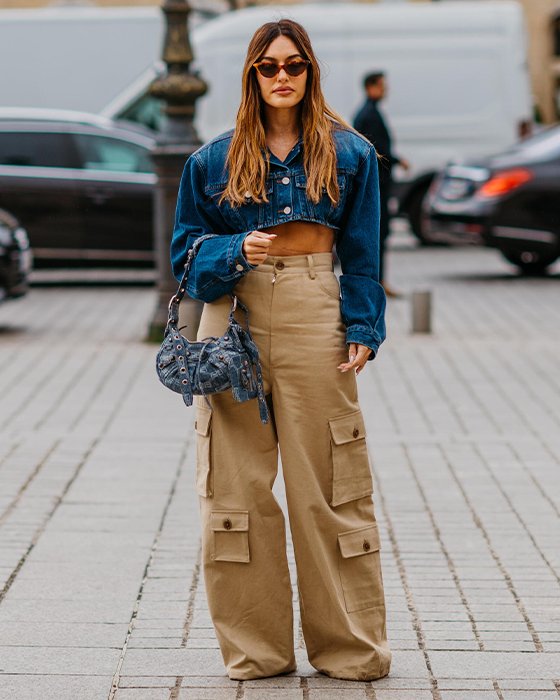 Khaki Cargo Pants With a Cropped Denim Jacket — Cargo Pants Outfits